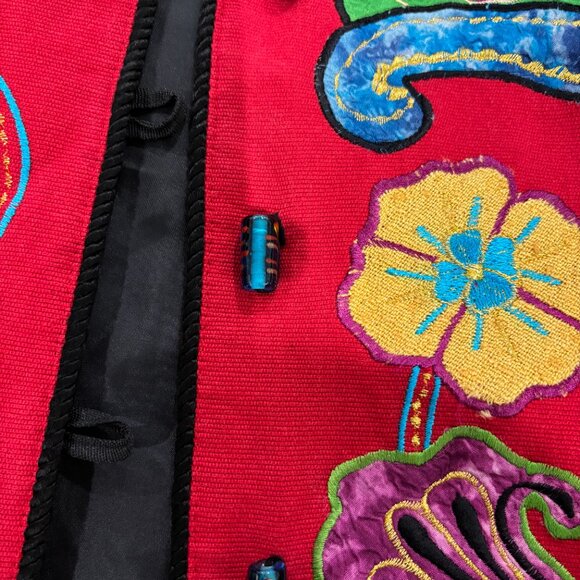 Stunning RED Embroidered & Applique Art Jacket - SIZE M - FREE SHIPPING! - Picture 6 of 10